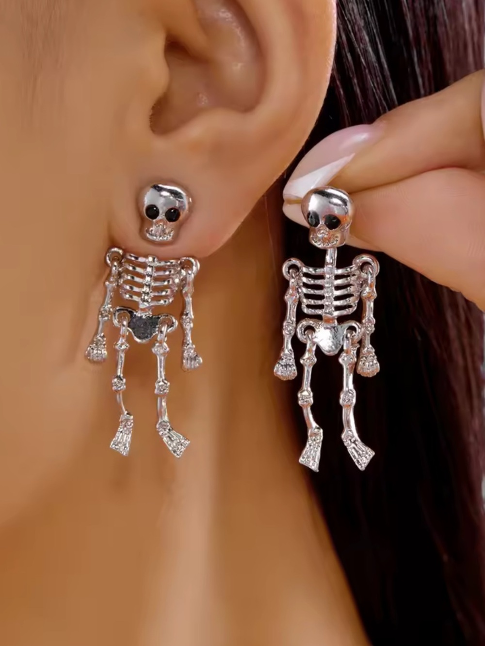 Silver Skeleton Drop Earrings for Women — Playful Silver Skull Dangles